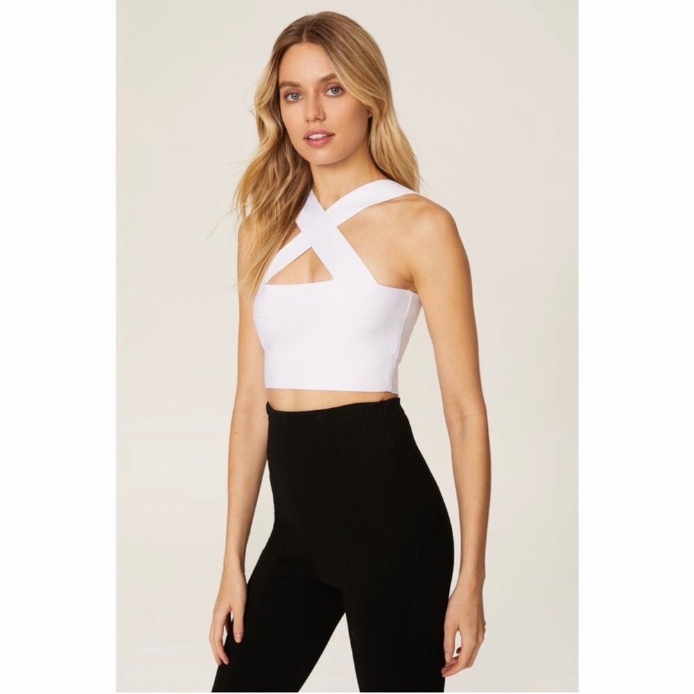 Herve Leger White Bandage Criss Cross Crop Top